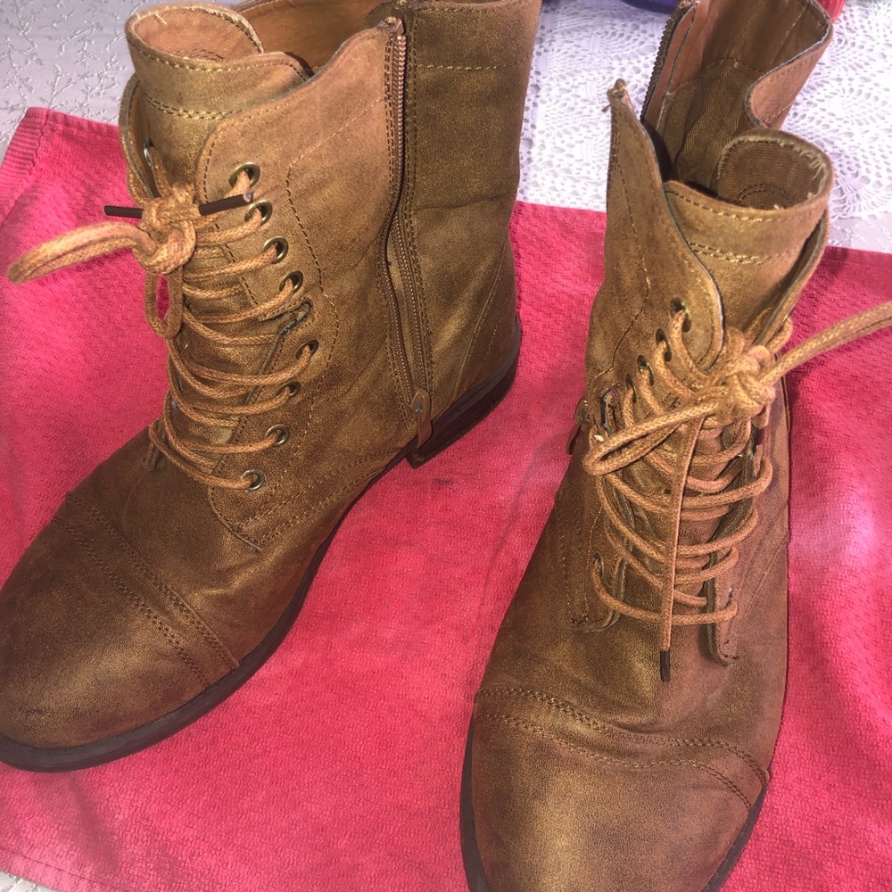 Faux Leather Lace Up Boots